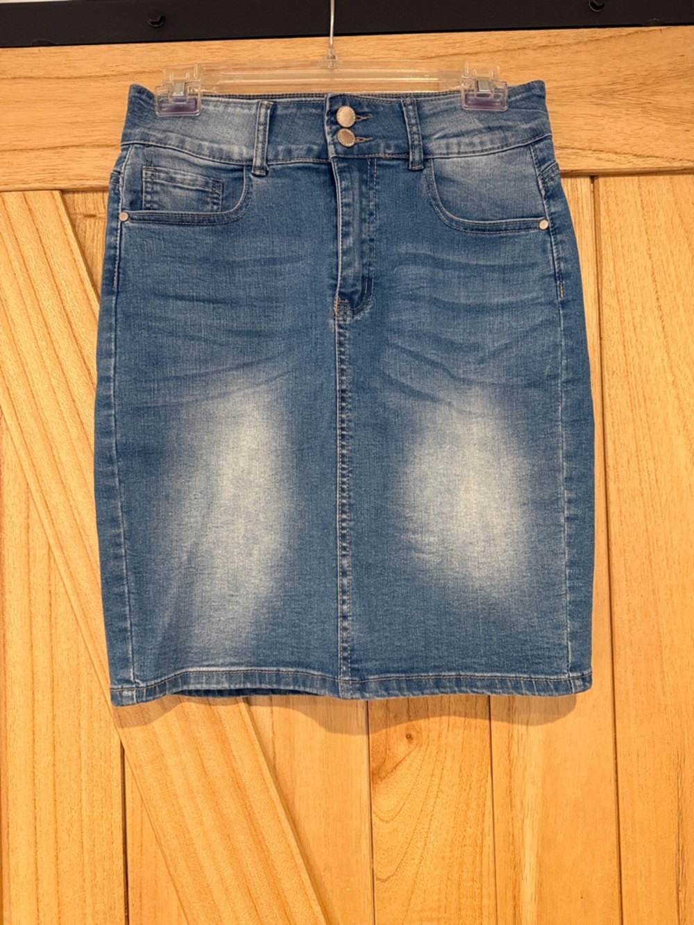 Classic Blue Denim Mini Pencil Skirt - Women's